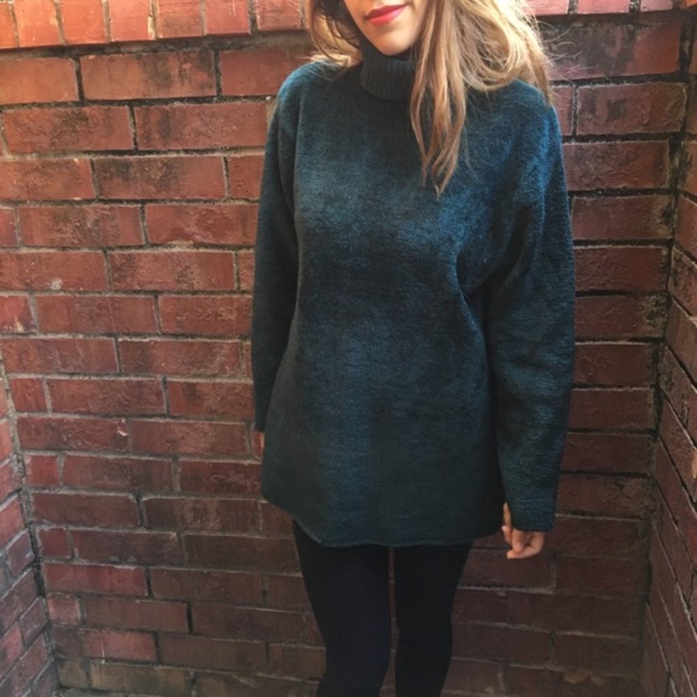 Jones New York Teal Turtleneck Oversized Sweater